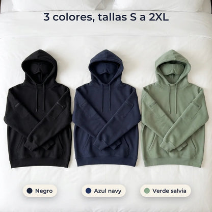 Buzo VOYRA en negro, azul navy y verde salvia
