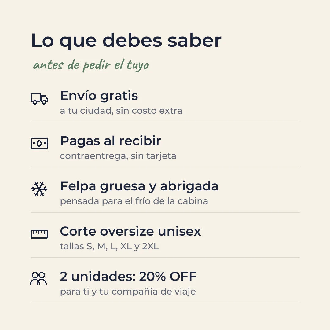 Lo que debes saber: envío gratis, pago contraentrega, felpa gruesa, corte oversize, 2 unidades 20% off