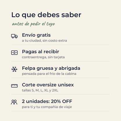 Lo que debes saber: envío gratis, pago contraentrega, felpa gruesa, corte oversize, 2 unidades 20% off